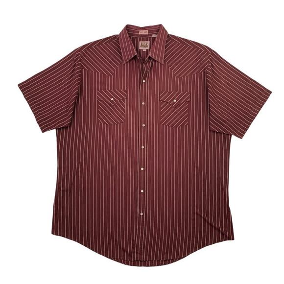 Vintage Ely Cattleman Shirt Mens 2XLT Tall Burgundy Pearl Snap Striped Western - Picture 1 of 9